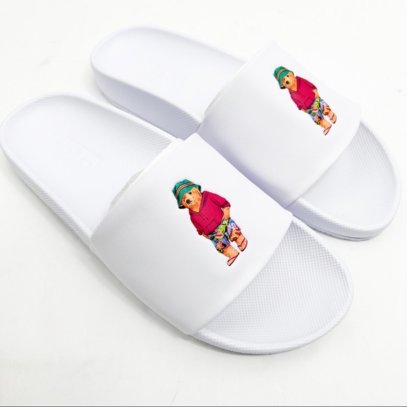 POLO Ralph Lauren CAYSON BEACH BEAR POOL SLIDES WHITE - Picture 6 of 16